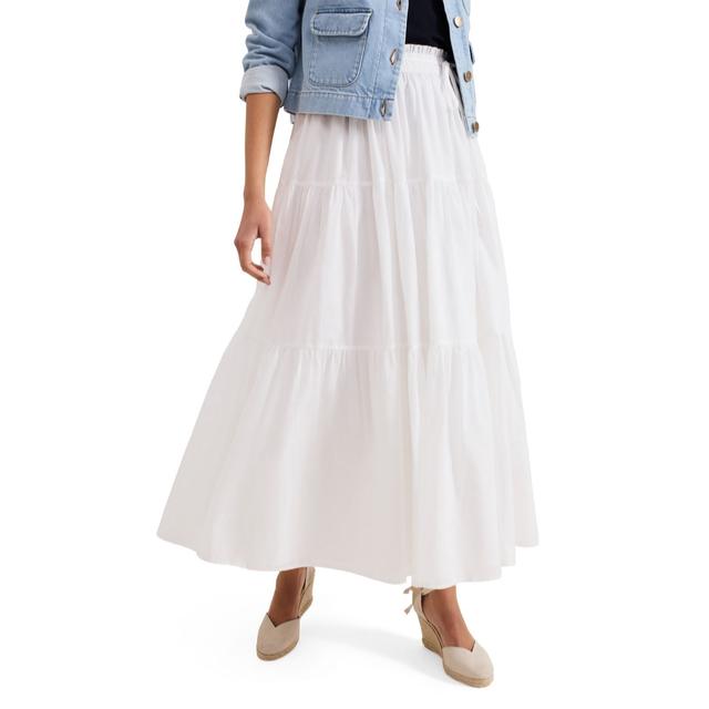 Phase Eight White Soft Cotton Poplim Midaxi Stretch Waist Tiered Skirt
