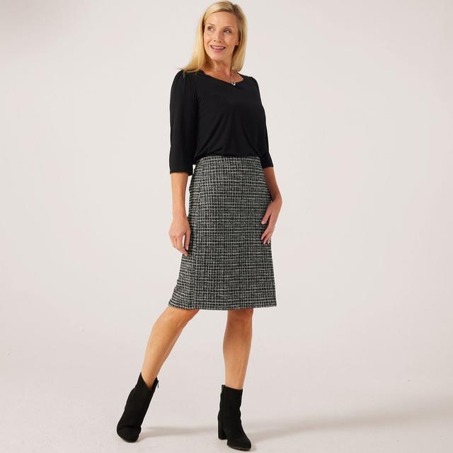 Kim & Co Mini Plaid Boucle Knit Lined Pencil Skirt
