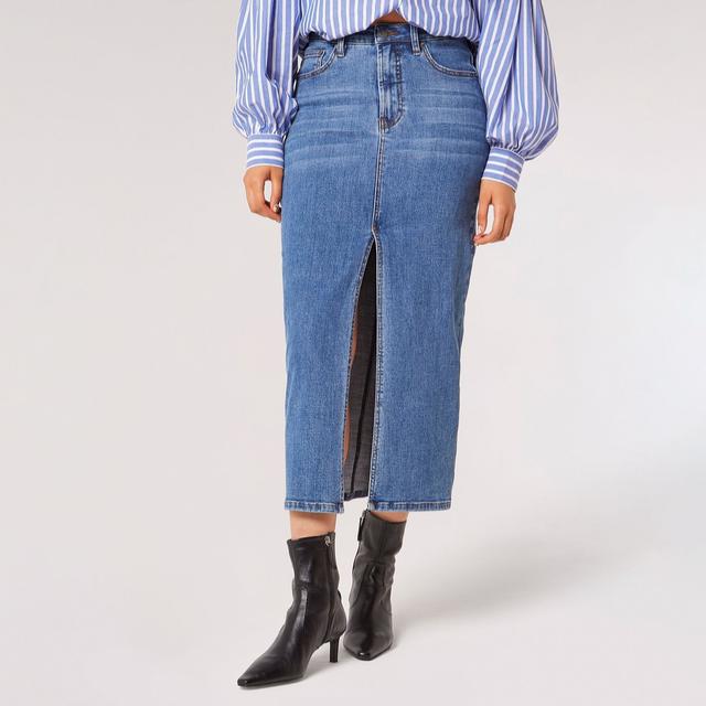 Apricot Denim Midi Skirt