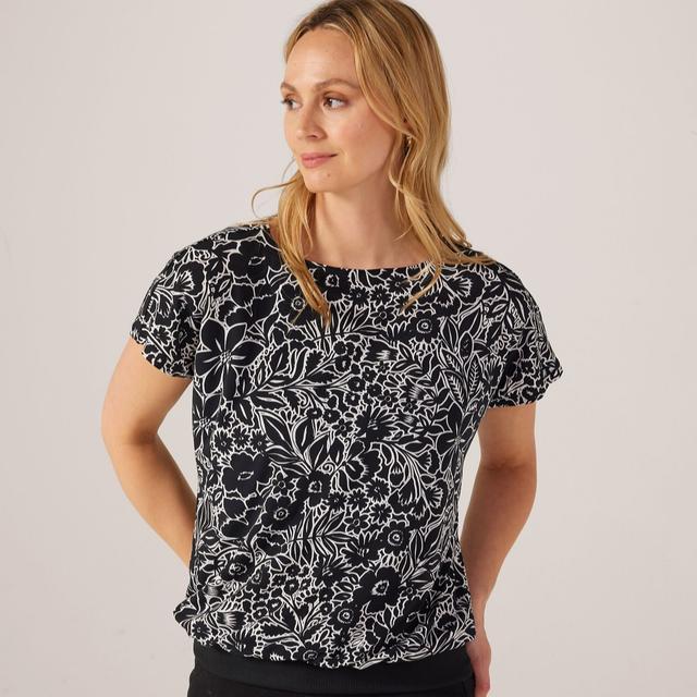 Nina Leonard Short Sleeve Printed Blouson Top
