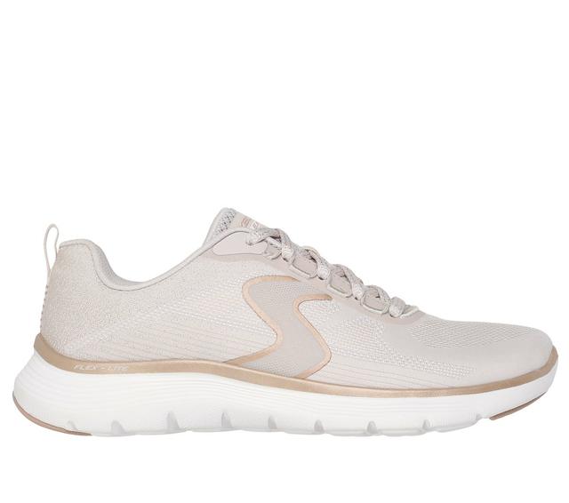 Skechers Women's Flex Appeal 5.0 - Luxe Glow Sneaker in Natural/Gold, Size 3 | Textile/Synthetic, Vegan, Machine Washable
