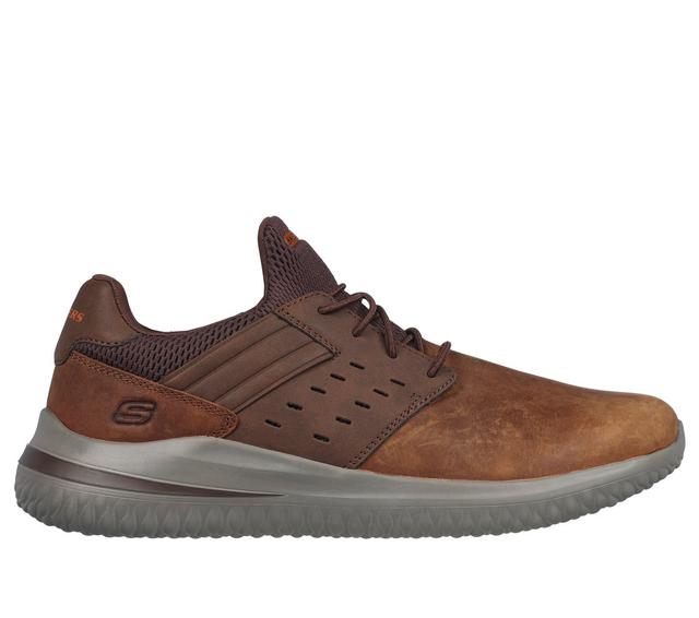 Skechers Men's Delson 3.0 - Ezra Sneaker in Brown, Size 6 | Leather/Synthetic/Textile