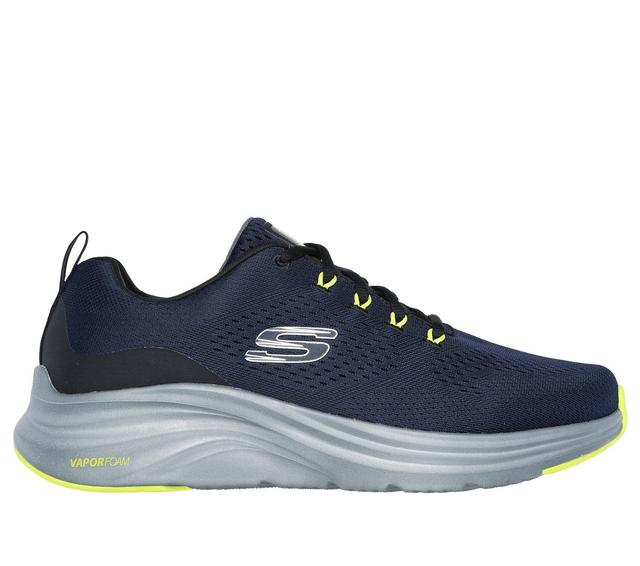 Skechers Men's Vapor Foam Sneaker in Navy Blue/Lime, Size 10 | Textile/Synthetic, Vegan, Machine Washable