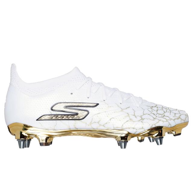 Skechers SKX_1.5 Elite SG Shoes en Blanc/Noir/Doré, Taille 42, Hyper Burst, Medium Width