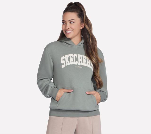 Skechers SKECH-SWEATS Destination Kapuzenpullover in Grau/Grün, Größe Groß