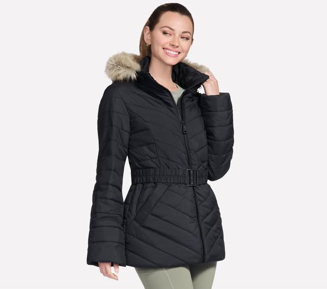 Skechers Femme On-The-GO GO SHIELD Cozy Fit Belted Parka en Noir, Taille Moyen