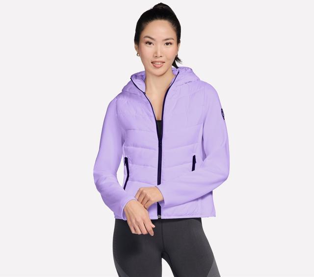 Skechers Women's Performance Elite Cosy Fit Hooded Jacket in White/Light Purple, Size Medium | Polyester