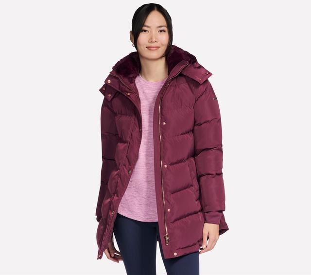 Skechers Ženy On-the-GO Cozy Fit Down Parka v Burgundské/Růžový, Velikost XL