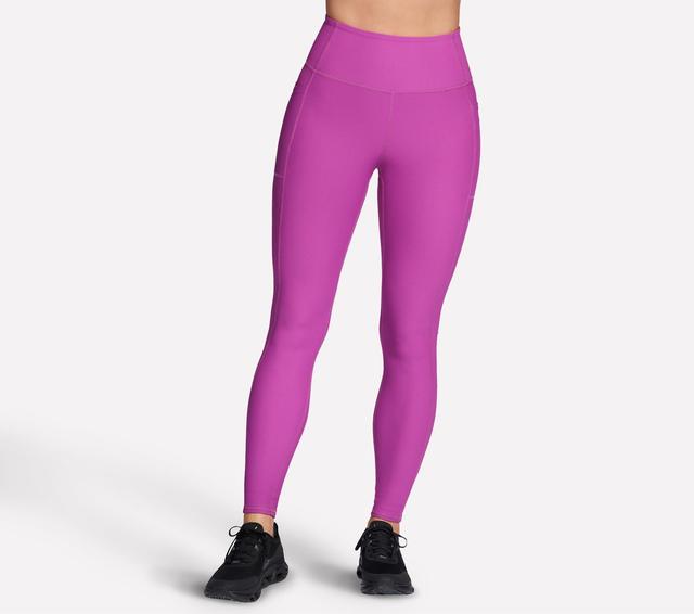 Skechers Damen GO FLEX RIB Full Length High-Waisted Legging in Schwarz/Rosa, Größe XL