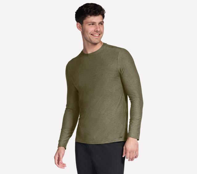 Skechers Men's GO DRI All Day Long Sleeve T-Shirt in Olive/Gray, Size 2XL | Polyester