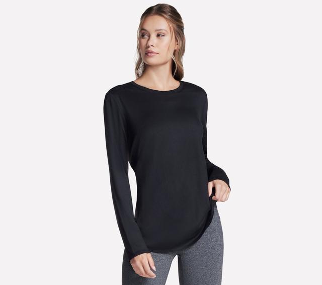 Skechers Donna GO DRI Swift Long Sleeve Tunic Crew in Nero, Taglia Piccolo