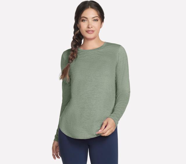 Skechers GO DRI Swift Long Sleeve Tunic Crew en Taupe/Oliva, talla 2XL