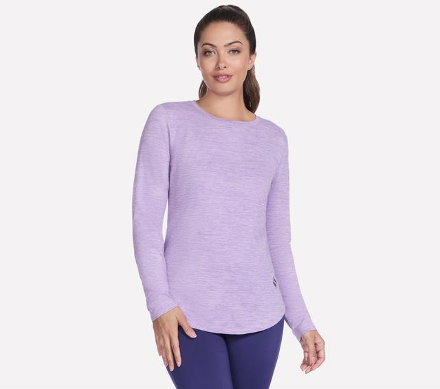 Skechers Donna GO DRI Swift Long Sleeve Tunic Crew in Bianco/Porpora Chiaro, Taglia 2XL