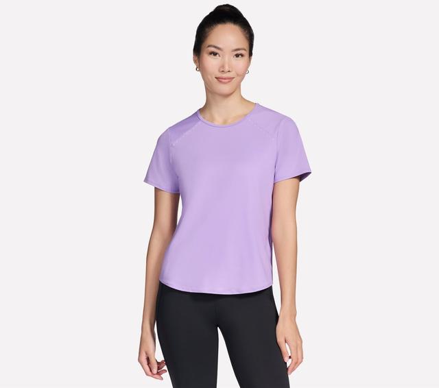 Skechers Damen Stride Performance T-Shirt in Weiss/Light Violett, Größe XS