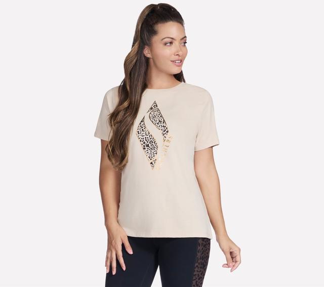 Skechers Diamond Cheetah pantalones cortos Sleeve camiseta en Natural/Marrón Bronceado, talla Pequeña