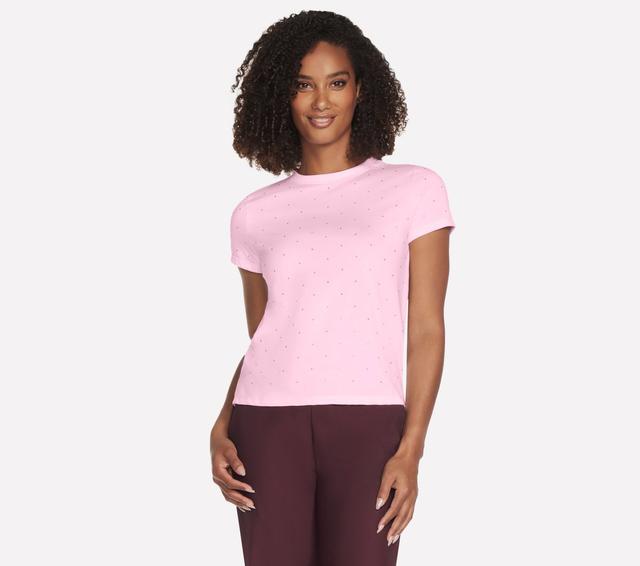 Skechers Donna Rhinestone maglietta in Bianco/Rosa, Taglia Largo