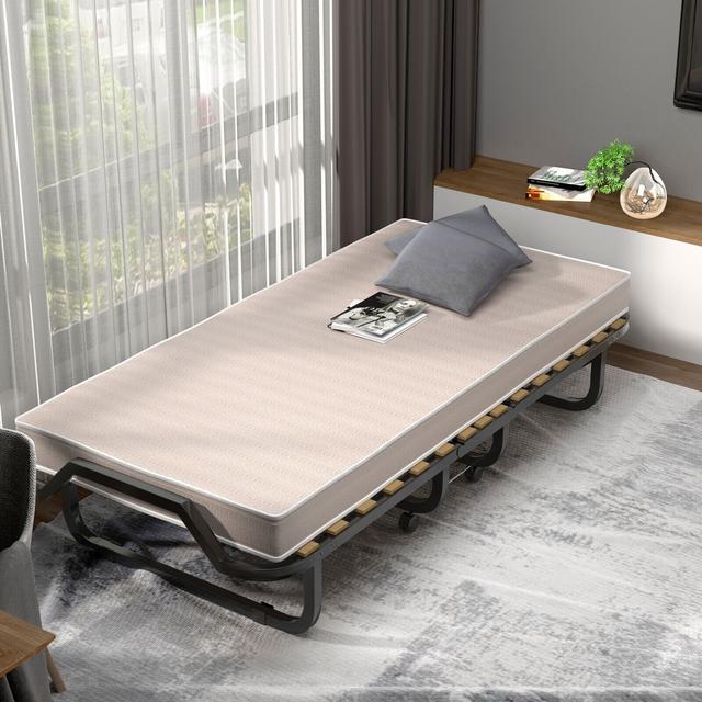 TEMU Goflame Folding Bed With Mattress, Guest Bed With Memory Foam Mattress & Sturdy Metal Frame For Adults, Cot Size Fold Up Sleeper Bed On Wheels For Living Room, , Office