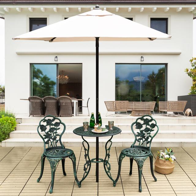 TEMU Salon de Jardin 3Pcs en Fonte Aluminium, Ensemble 2 Chaises et Ronde Style avec Motif Rose Chaise Charge 150 kg, pour Balcon Terasse