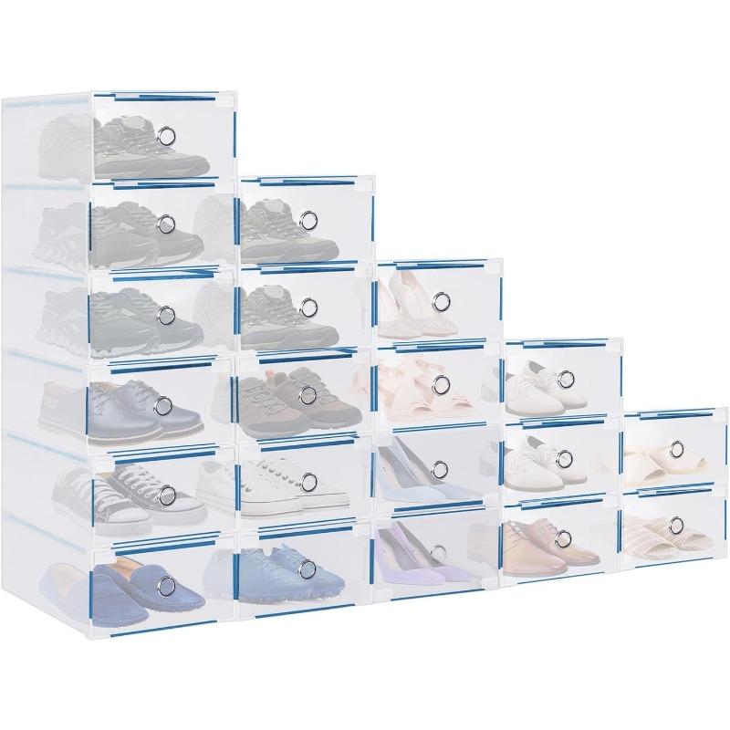 TEMU Youyijia 20pcs Clear Shoe Boxes Foldable Shoe Organiser Plastic Shoe Storage Box Transparent Drawer Stackable Storage X 20 X 11cm For Shoes File Dress Or Toys Storage