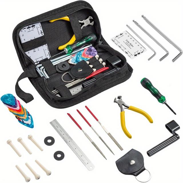 TEMU Guitar Maintenance Tools Kit – Guitar Repair & Cleaning Kit With String Winder, Cutter, Fret Files, Screwdriver – Guitar Tool Set For Acoustic, Electric, Guitars For Beginners Musicians