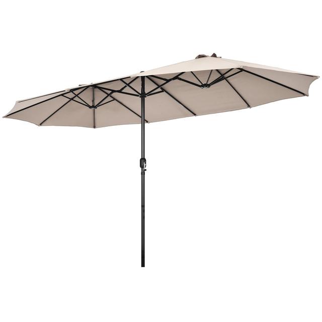 TEMU Parasol de Jardin Extérieur 470 x 280 cm Grande Taille X X L, Parasol Plage à 12 Côtes Cadre Métal Toile Polyester, Parasol Double pour Terrasse, Jardin, Piscine ( Beige )