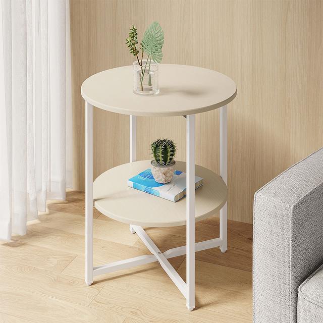 TEMU 2-tier Round Side Table,living Room Triangular Edge Table, Living Room/bedroom Storage Display Stand, Solid Wooden Side Table With Storage Shelf, Metal Legs Living Room Coffee Table Bedside Table