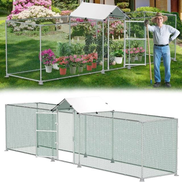 TEMU Outdoor Chicken Coop With Lock, Small Animal Enclosure With Pvc-coated Shade Roof For Pets, Birds, And Small Animals, Galvanized , 200x100x150cm/300x100x150cm/400x100x150cm/500x100x150cm