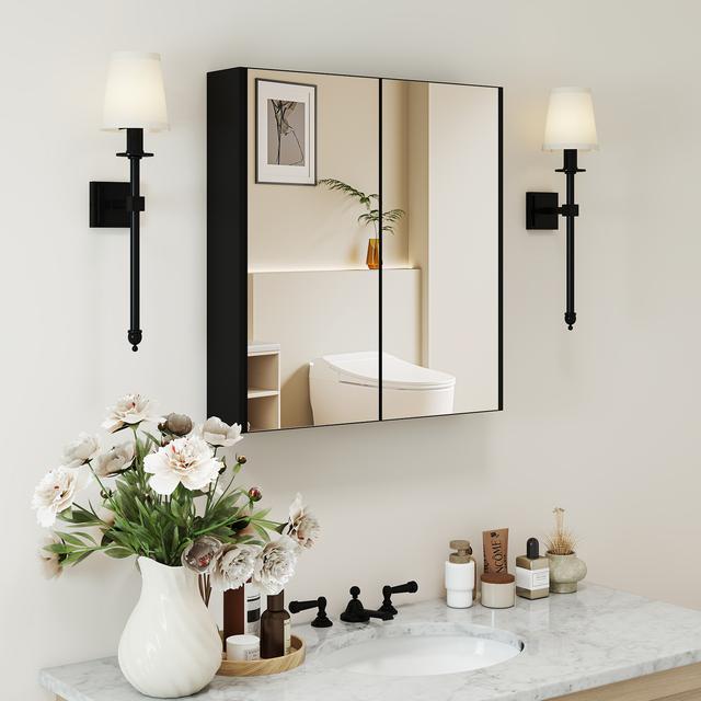 TEMU Spiegelkast met 2 deuren, Badkamerkast met spiegel, Hangkast Badkamerkast Wandkast voor de badkamer