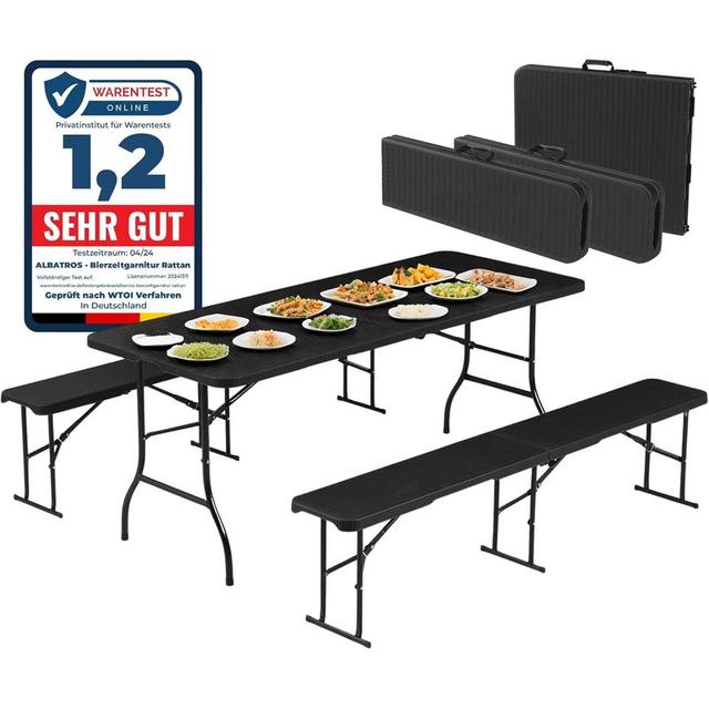 TEMU Rattan Beer Tent Set, Beer Table Set, Foldable And Capacity, Set Of 2 X Beer Bench And 1 X Beer Table For Up To 10 People, Beer Bench Set