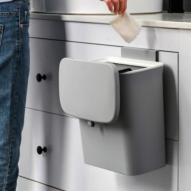 TEMU 9l Kitchen Bathroom Trash Can With Lid Cabinet Cupboard Door Hanging Dustbin Wall Mounted Rubbin Waste Bin