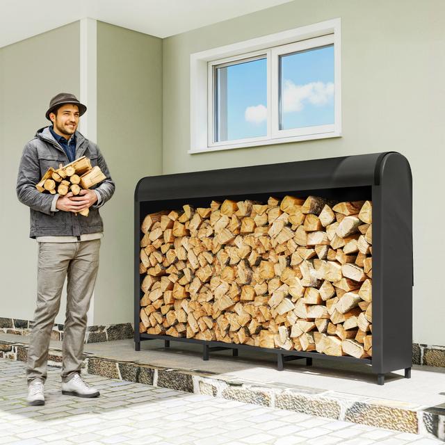 TEMU Metal Firewood Rack 199 X 30 X 121 Cm, 0.6m³ Outdoor Firewood Storage With Waterproof 600d Oxford Cover, Up To 300kg Capacity, Garden Firewood Shelter For Outdoor Use
