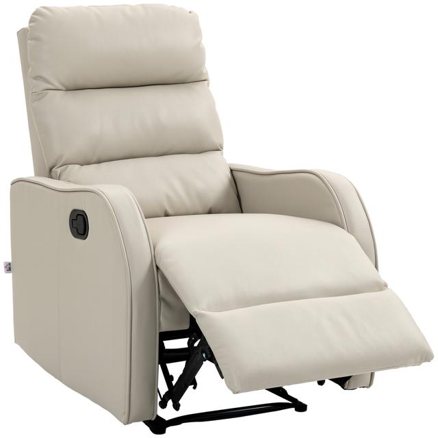 TEMU Homcom Manual Reclining Relax Chair, Pu Upholstered Recliner With Retractable Footrest, Thick Padding, Reclining Armchair Up To 160°, For Living Room, Bedroom, Cream