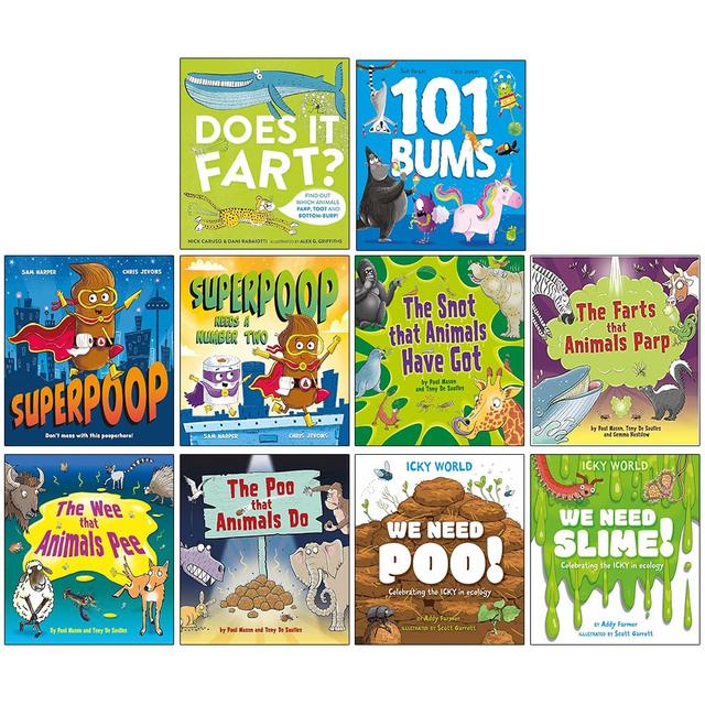 TEMU Superpoop Picture 10 Books Collection Set ( Superpoop, 101 Bums, Superpoop Needs A Number Two, Does It Fart?, The Poo That Animals Do & More)