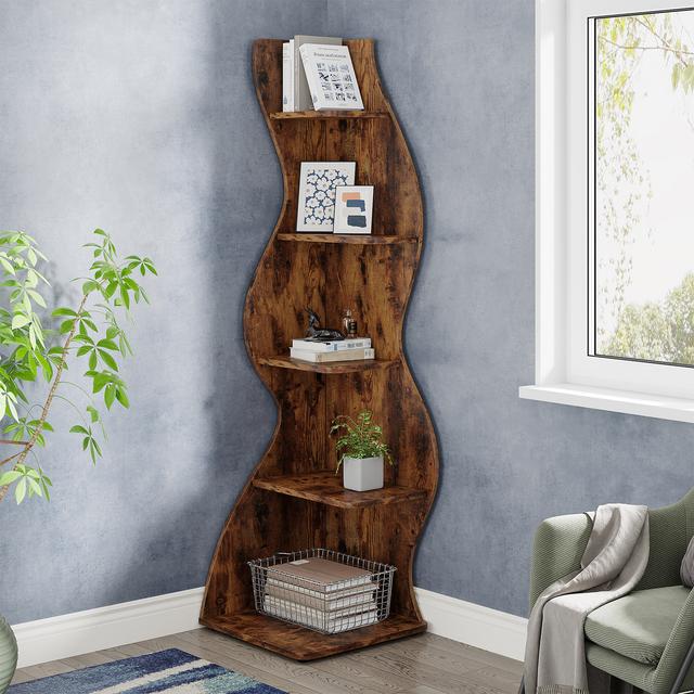 TEMU Corner Shelf, Rustic 5-tier Wall Corner Bookshelf, Stylish Corner Small Bookcase Storage Rack Plant Stand With Unique Shape For Living Room, Home Office.