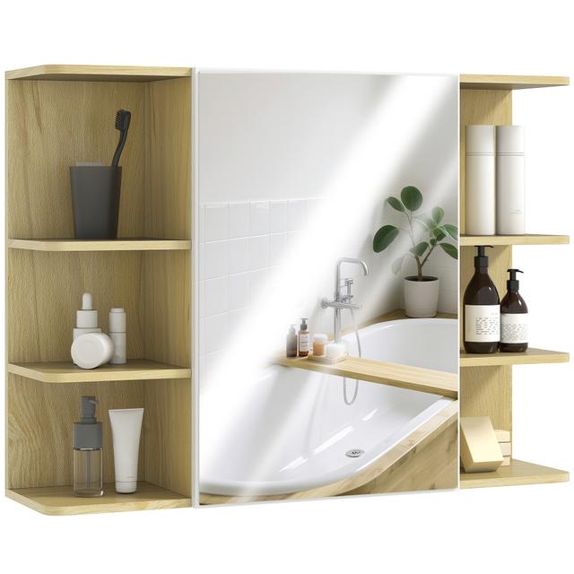 TEMU HOMCOM Armario de Baño con Espejo Armario de Pared Mueble de Baño Colgar con Puerta Estantes Abiertos 80x20x59 cm Natural