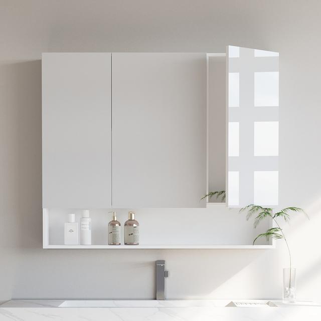 TEMU Bathroom Cabinet With 3 Doors, Bathroom Storage Cabinet, Mirror Cabinet, Adjustable Shelves, 16.5 X 90 X 75 Cm, White