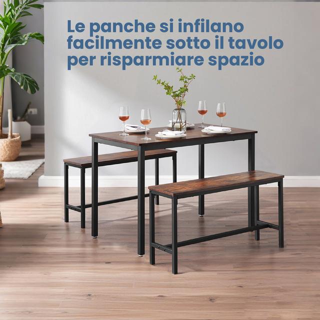 TEMU Tavolo da con 2 Panche, Tavolo da Cucina, Panche da Sala da , Struttura in Acciaio, Design Industriale
