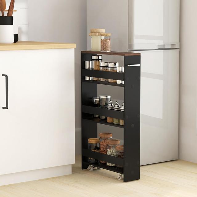 TEMU Smalle vierlaags opbergkar, smalle mobiele keukenkar met open planken, compact voor de keuken