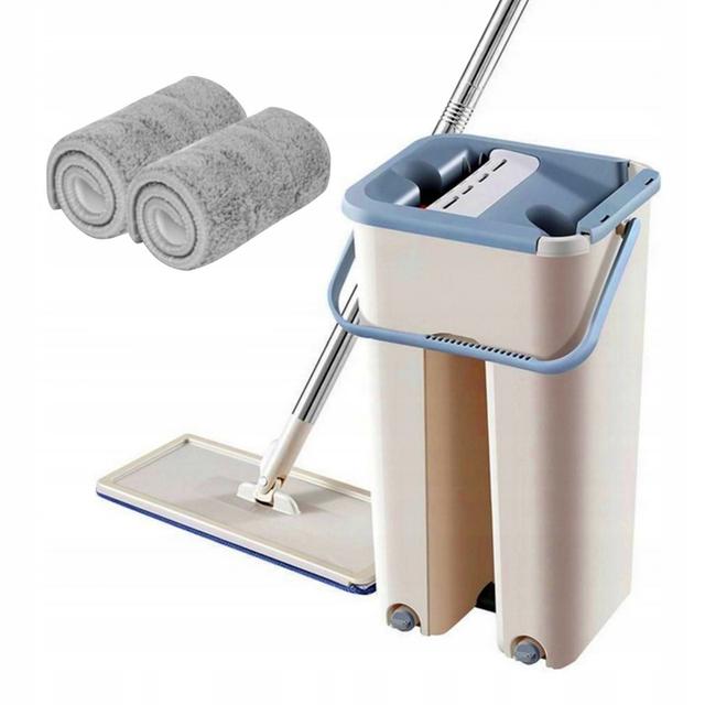 TEMU Flat Mop With Dual-chamber Bucket, Telescopic Handle, 2 Free Microfiber Pads, Non-slip Grip, Quick Dirt And Water Absorption, No , Ideal For All Floor Types, Compact Storage, Cleaning