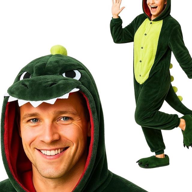 TEMU Disfraz de Pijama de Dinosaurio de Peluche con Bolsillos, 100% Poliéster, Ropa Casual y de Fiesta para Otoño e Invierno, Tallas S - XXL (145 - 195 cm)