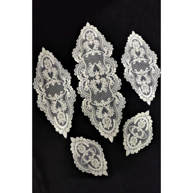 TEMU Salon Takımı 5 Parça Dantelli Masa Örtüsü Runner Seti Gül - Kapuçino Renk