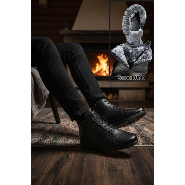 TEMU Fermuarlı İçi Kürklü Hakiki Deri Erkek Bot