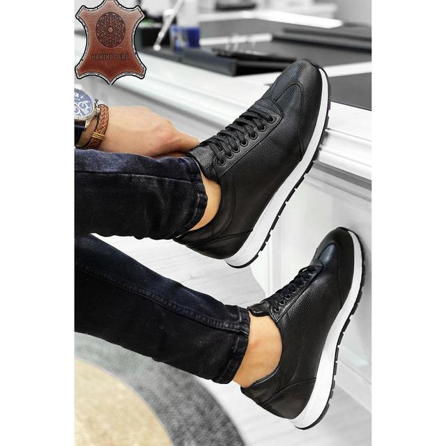 TEMU Siyah Beyaz Hakiki Deri Erkek Spor Ayakkabı