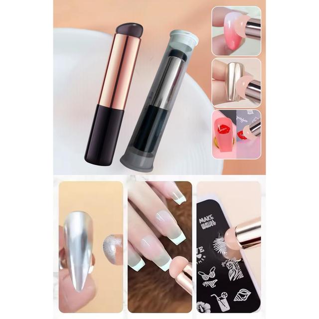 TEMU Silikon Yıkanabilir Kutulu Nail Art Stamper French Parmak Tırnak Süsleme Boyama Fırçası Aplikatörü