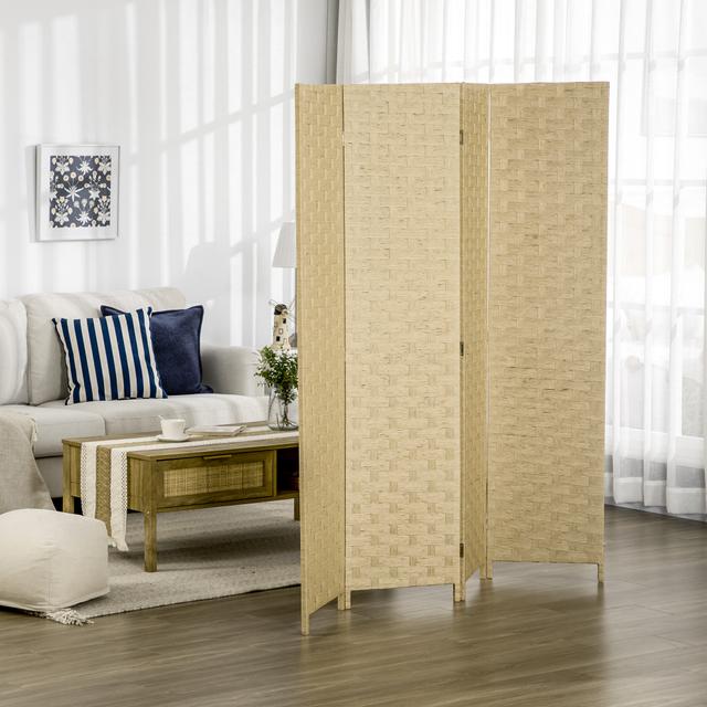HOMCOM Wave of Seclusion: 5 Ft Tall 4 Panel Folding Room Divider, Wave Fiber Brown Privacy Screen for Indoor Use | Aosom Canada