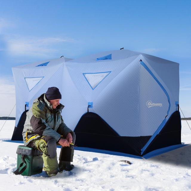Outsunny 8-Person Insulated Ice Fishing Shelter, Outdoor Pop-Up Tent with Ventilation, Double Doors | Aosom Canada