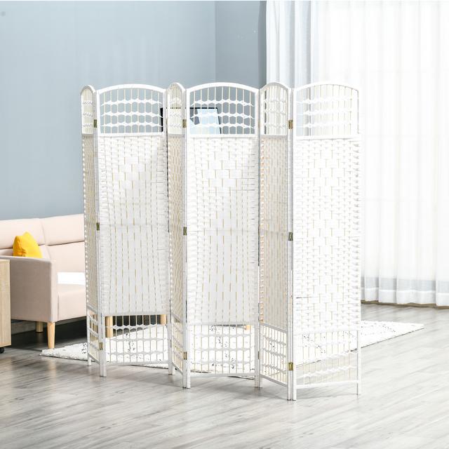 HOMCOM Woven Wonderland: 6-Panel 5.6FT Tall Freestanding Folding Screen, Woven Fiber Room Divider for Living Room, Bedroom, White | Aosom Canada