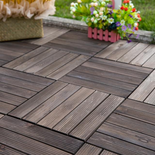 Outsunny Durable Interlocking 27 Pcs Wood Floor Deck Tiles Outdoor Space Enhancer Black | Aosom Canada