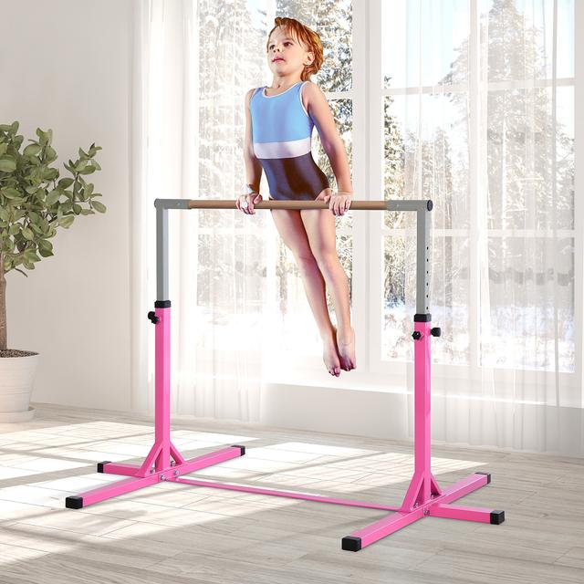 Soozier Professional Home Gymnastics Horizontal Bar for Kids Adjustable Home Gym Fitness w/ Steel Frame and Beechwood | Aosom Canada