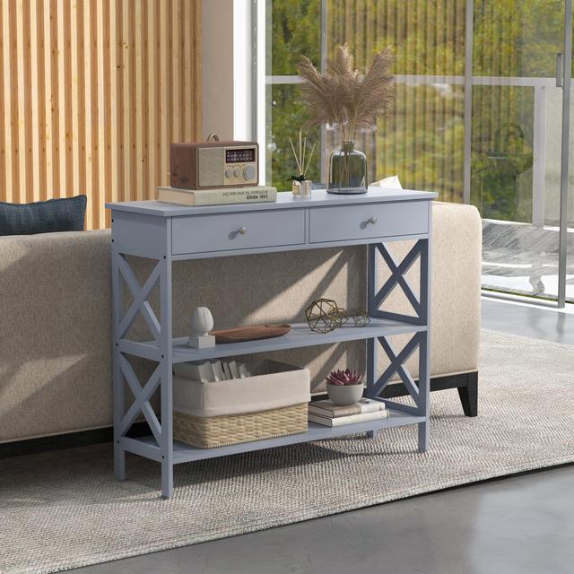 HOMCOM Modern Console Table: Entryway Table with Drawers & Shelves for Living Room/Hallway, Grey | Aosom Canada